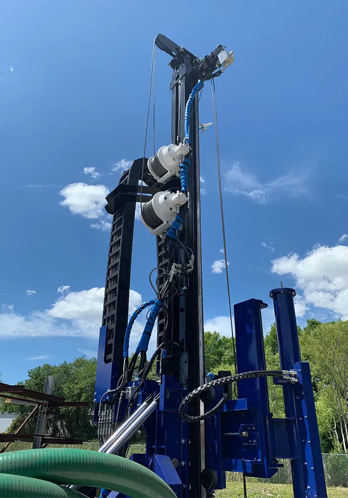 Double winch SPT mast and tower of our STR-174tk SPT wireline rotary core drill rig.